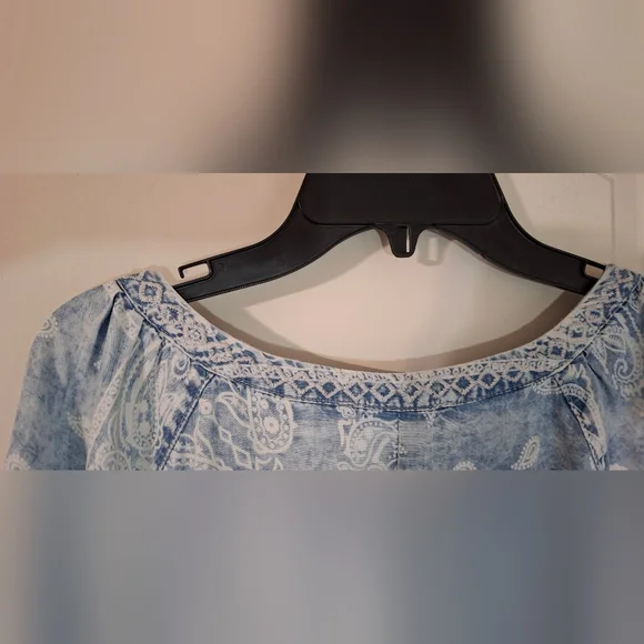 Vintage America Blues Chambray Peasant Boho Embroidered Long Sleeve Top L - Picture 7 of 8